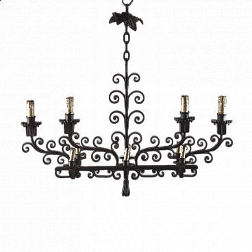 Ten-light wrought iron chandelier, early 20th century