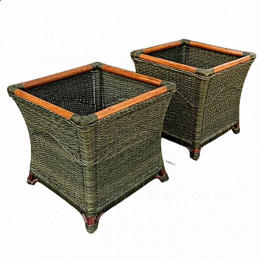 Pair of coloured bamboo and woven wicker potholders, 1970s