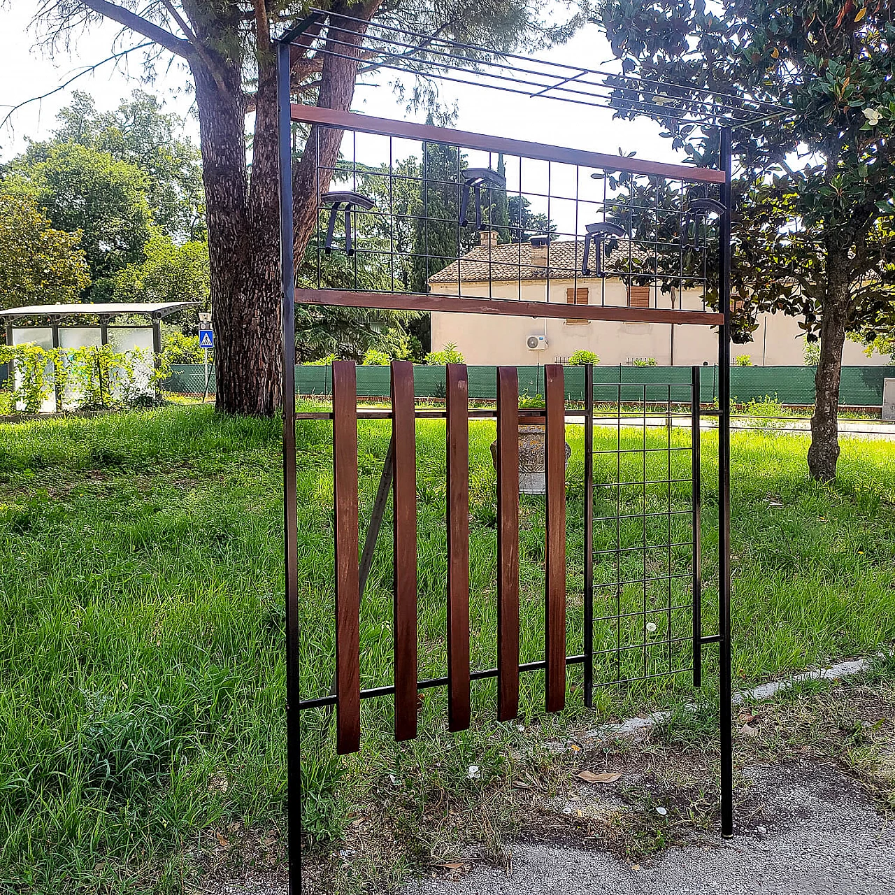 Appendiabiti da ingresso in ferro e legno con cappelliera, anni '60 3