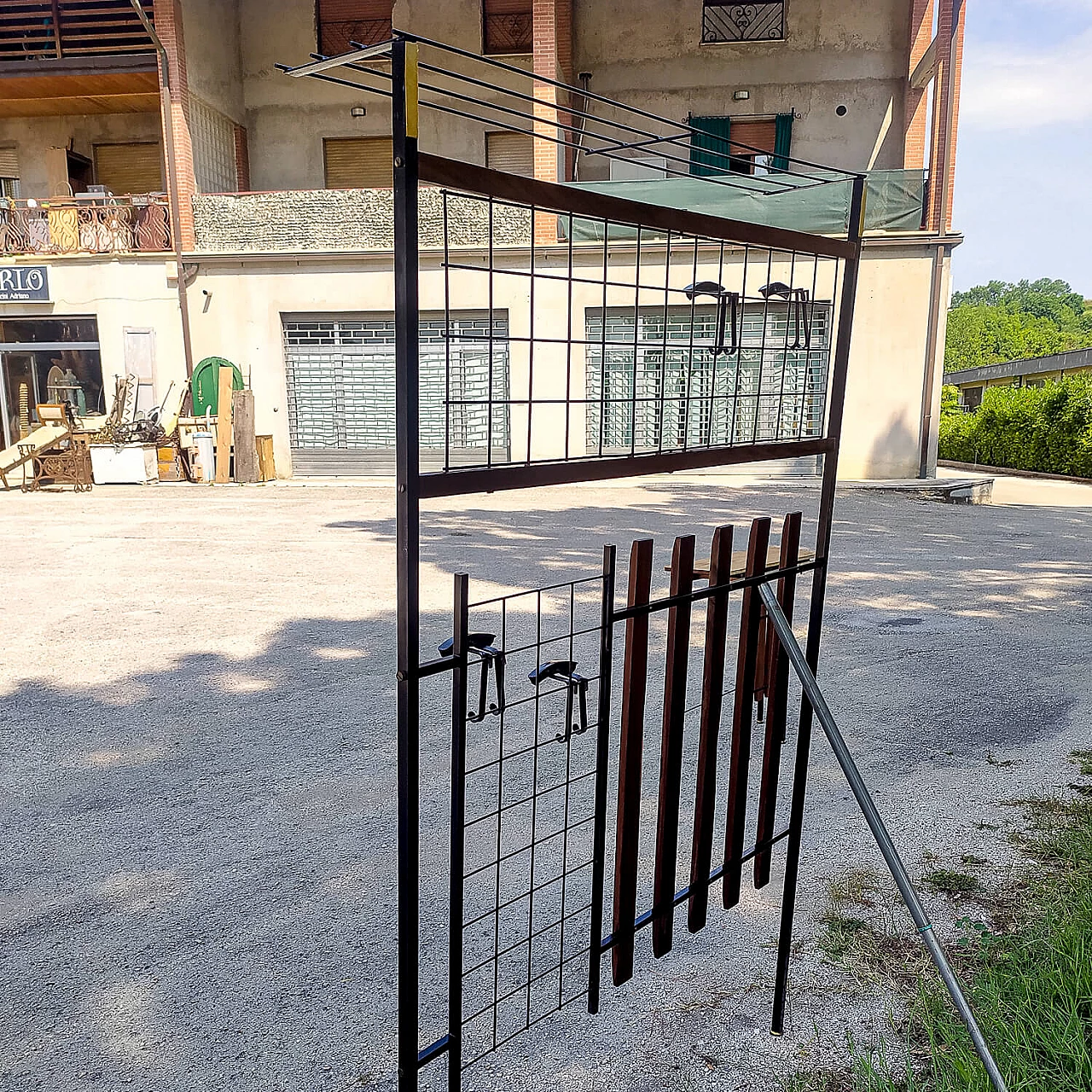 Appendiabiti da ingresso in ferro e legno con cappelliera, anni '60 4