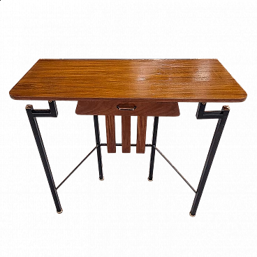 Wood and iron console table with brass details, 1960s