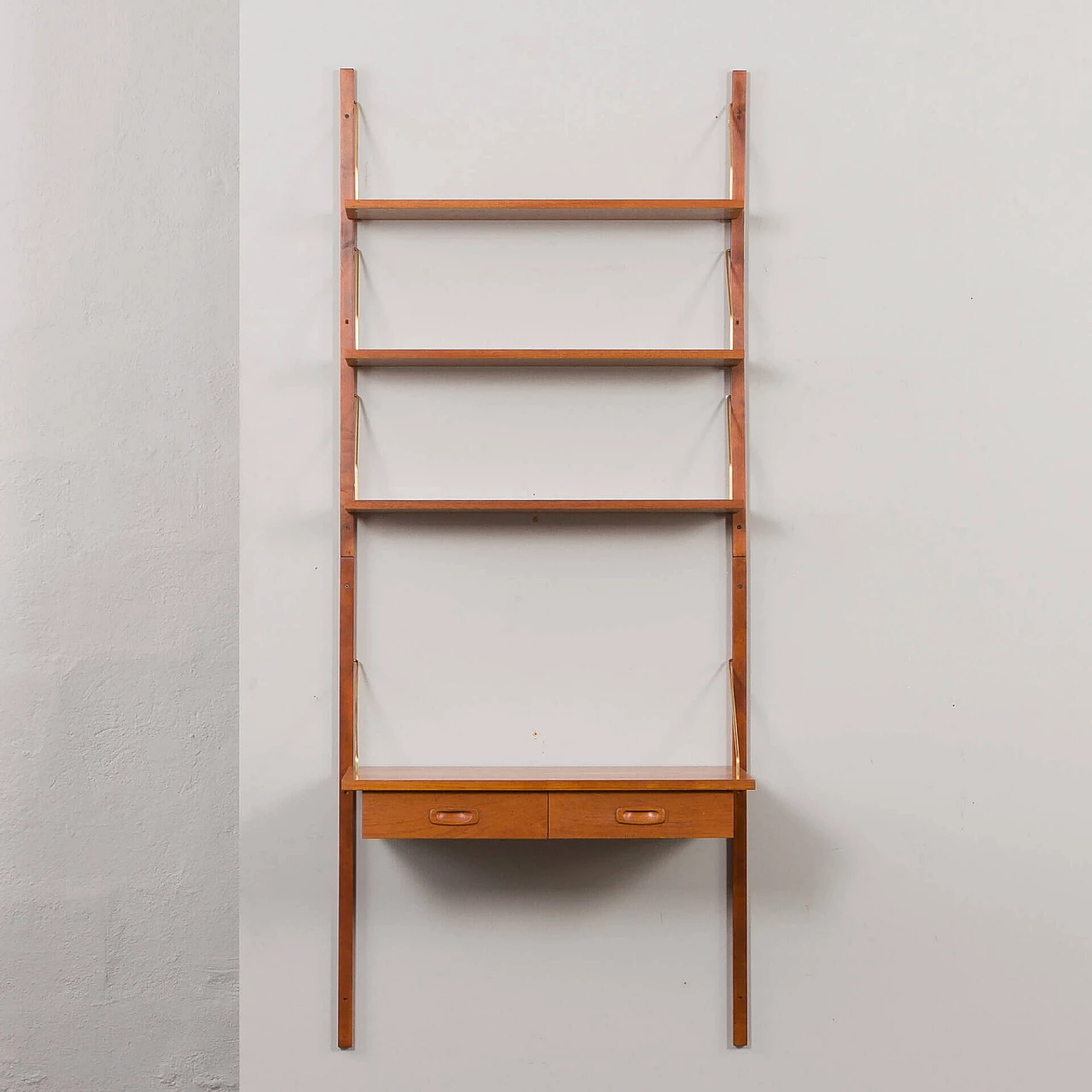 Libreria danese a parete in teak con scrivania di Preben Sorensen per PS System, anni '60 5