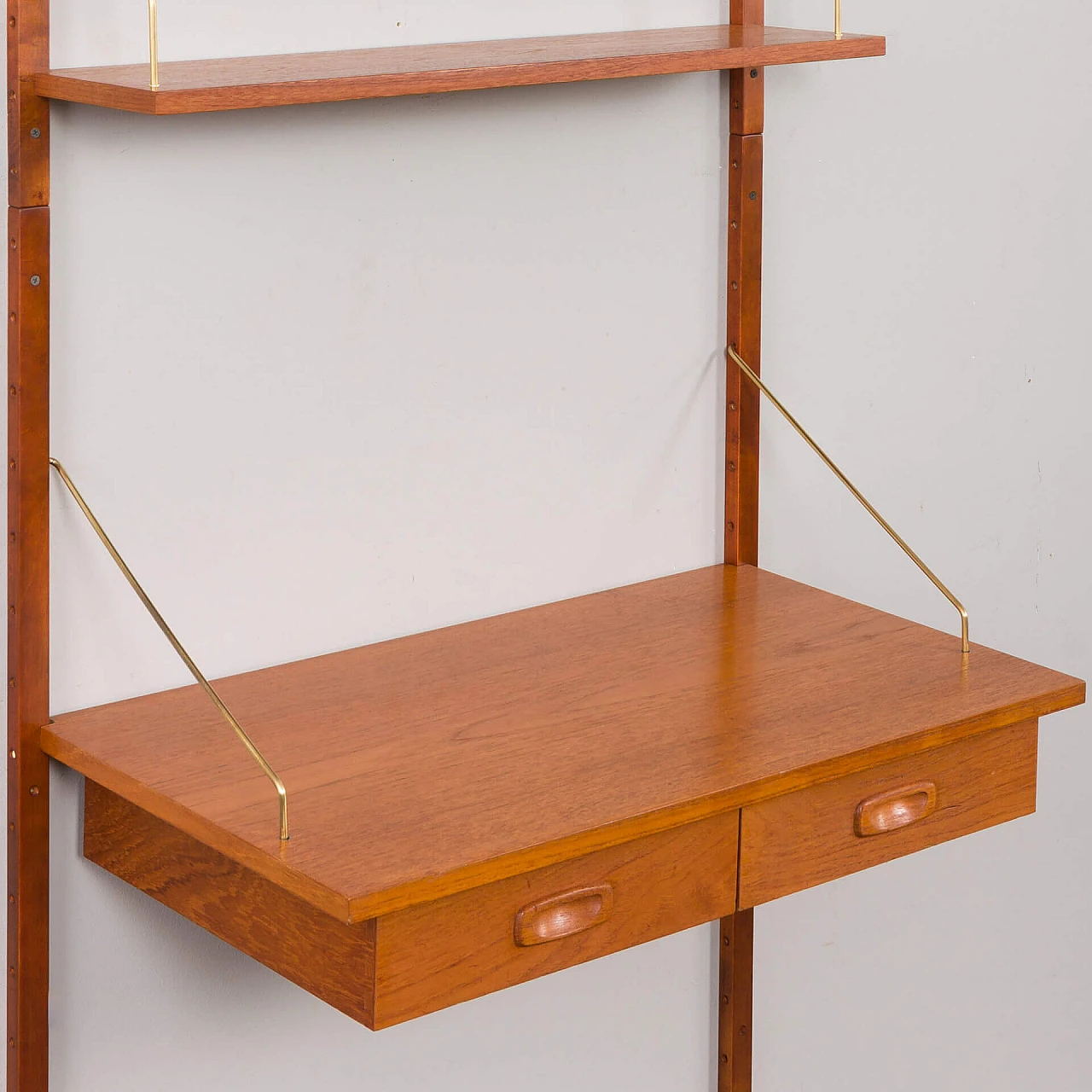 Libreria danese a parete in teak con scrivania di Preben Sorensen per PS System, anni '60 8