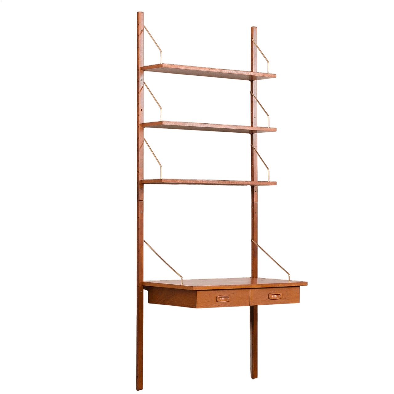 Libreria danese a parete in teak con scrivania di Preben Sorensen per PS System, anni '60 14