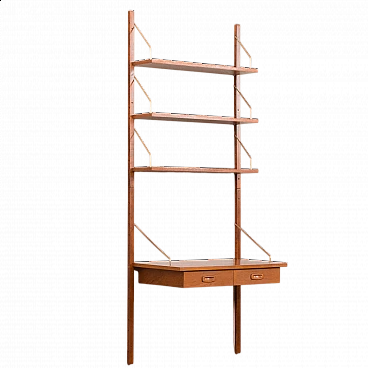 Libreria danese a parete in teak con scrivania di Preben Sorensen per PS System, anni '60