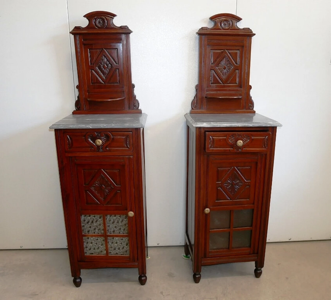 Pair of bedside tables with marble top, 1920s 1