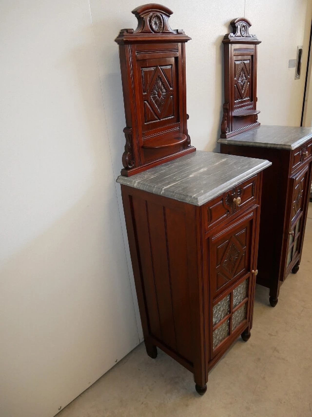 Pair of bedside tables with marble top, 1920s 2