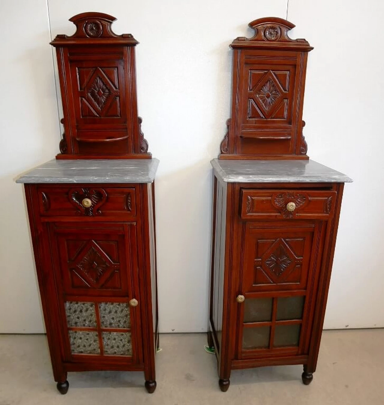 Pair of bedside tables with marble top, 1920s 10