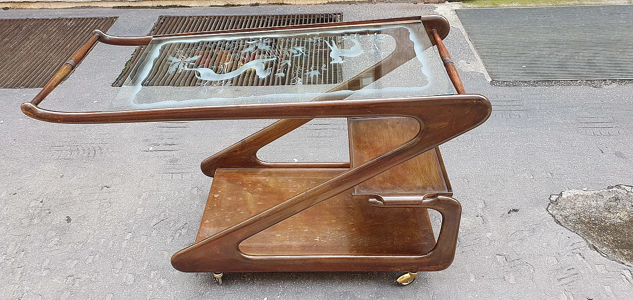 Carrello con piano in vetro di Cesare Lacca, anni '50 1