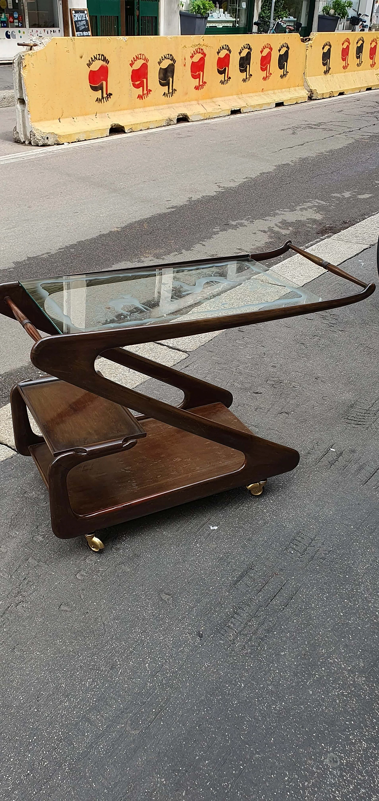 Carrello con piano in vetro di Cesare Lacca, anni '50 7