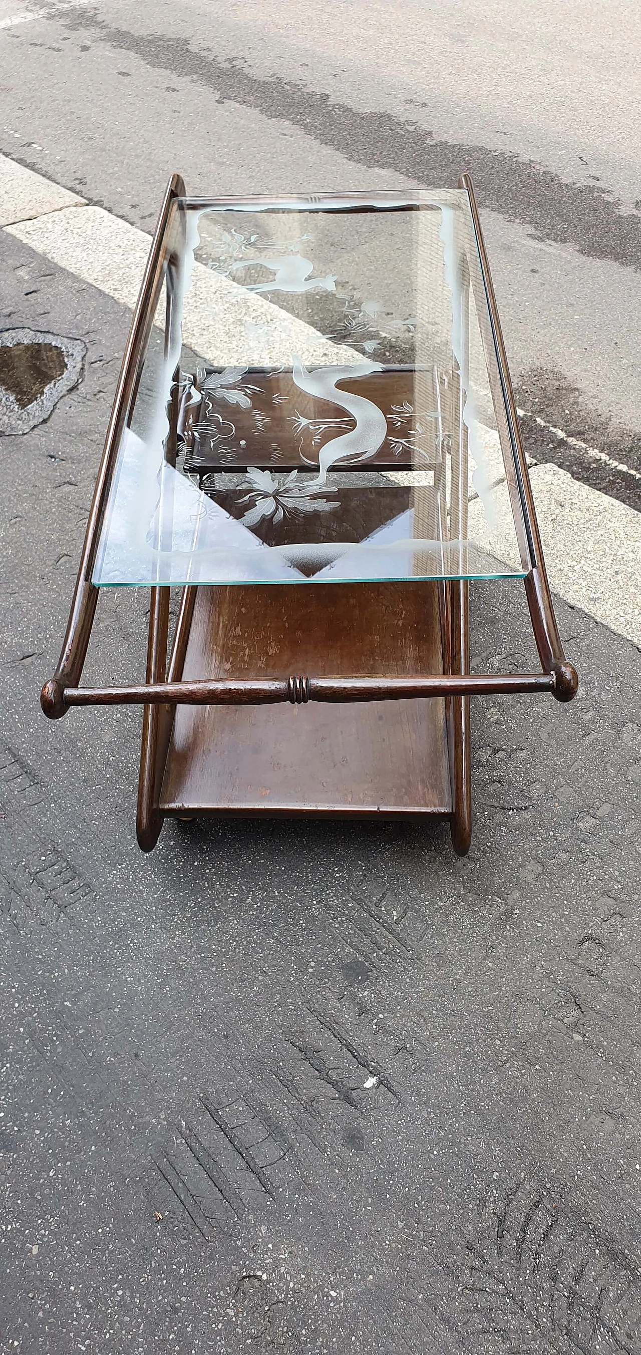 Carrello con piano in vetro di Cesare Lacca, anni '50 8