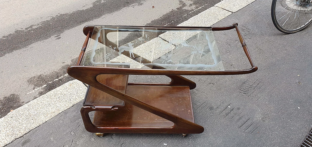 Carrello con piano in vetro di Cesare Lacca, anni '50 9