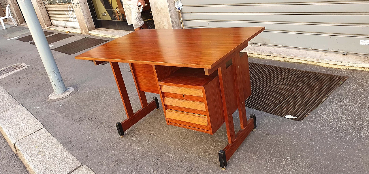 Teak centre desk with brass feet, 1960s 1