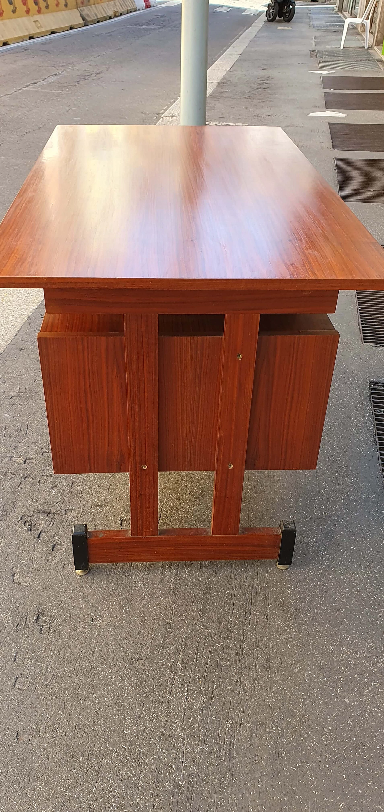 Teak centre desk with brass feet, 1960s 3