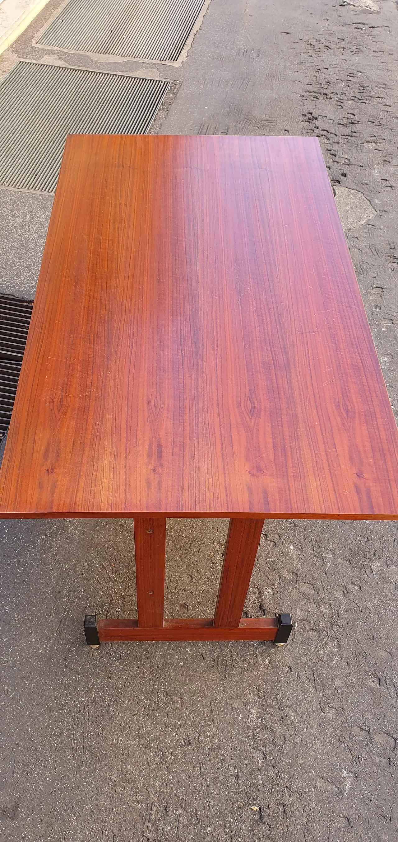 Teak centre desk with brass feet, 1960s 7