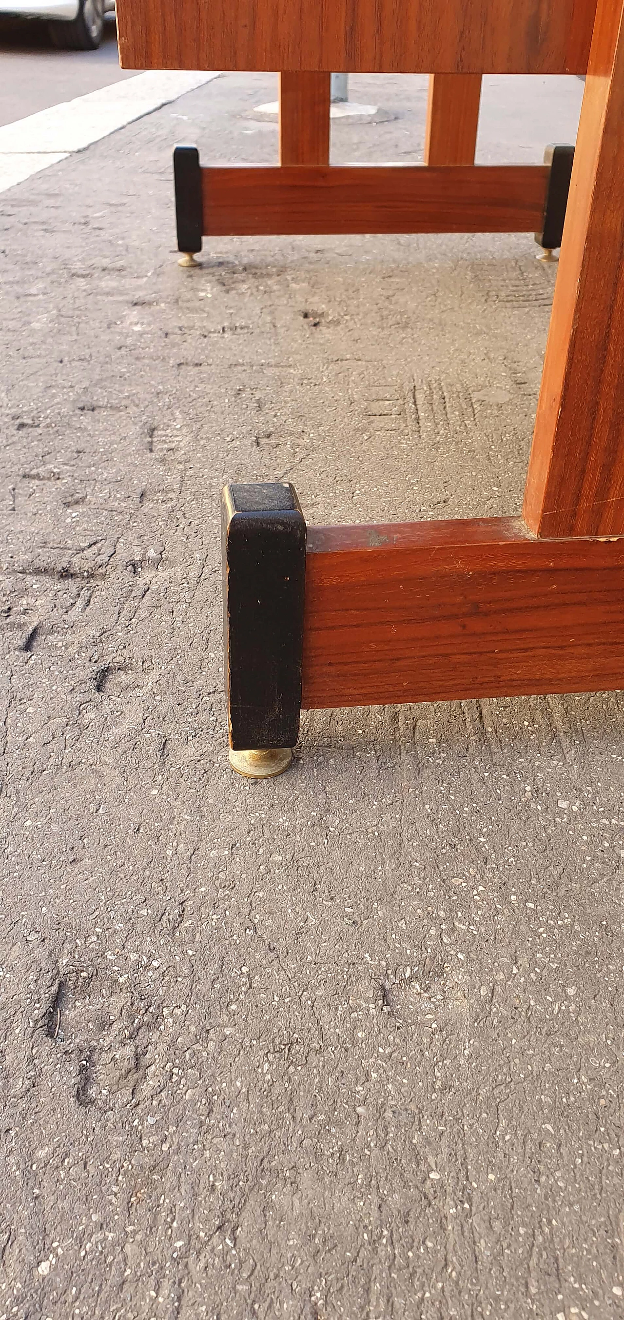 Teak centre desk with brass feet, 1960s 9