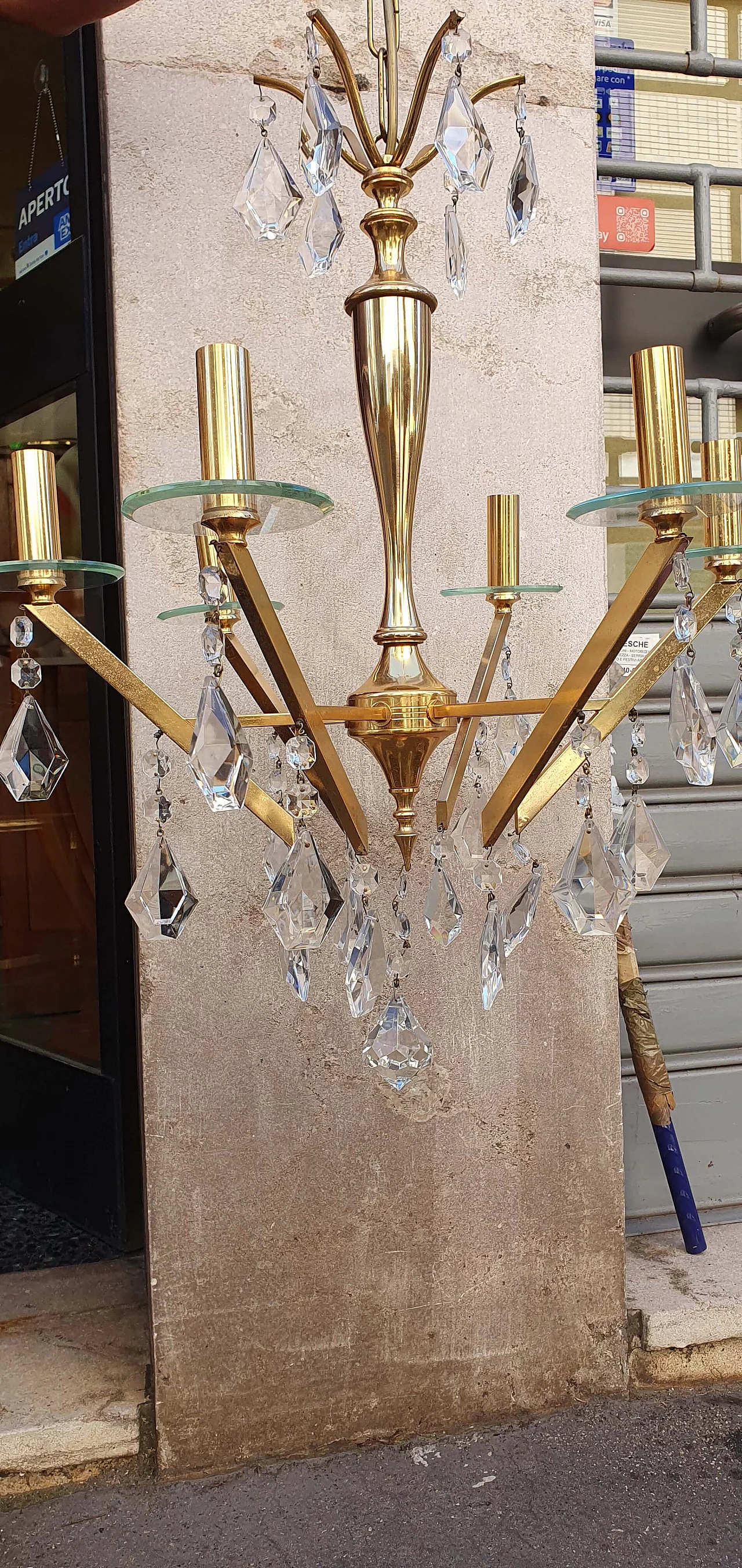 Chandelier in brass and glass, 1960s 2