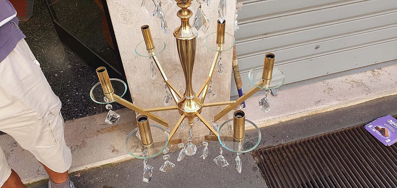 Chandelier in brass and glass, 1960s 4