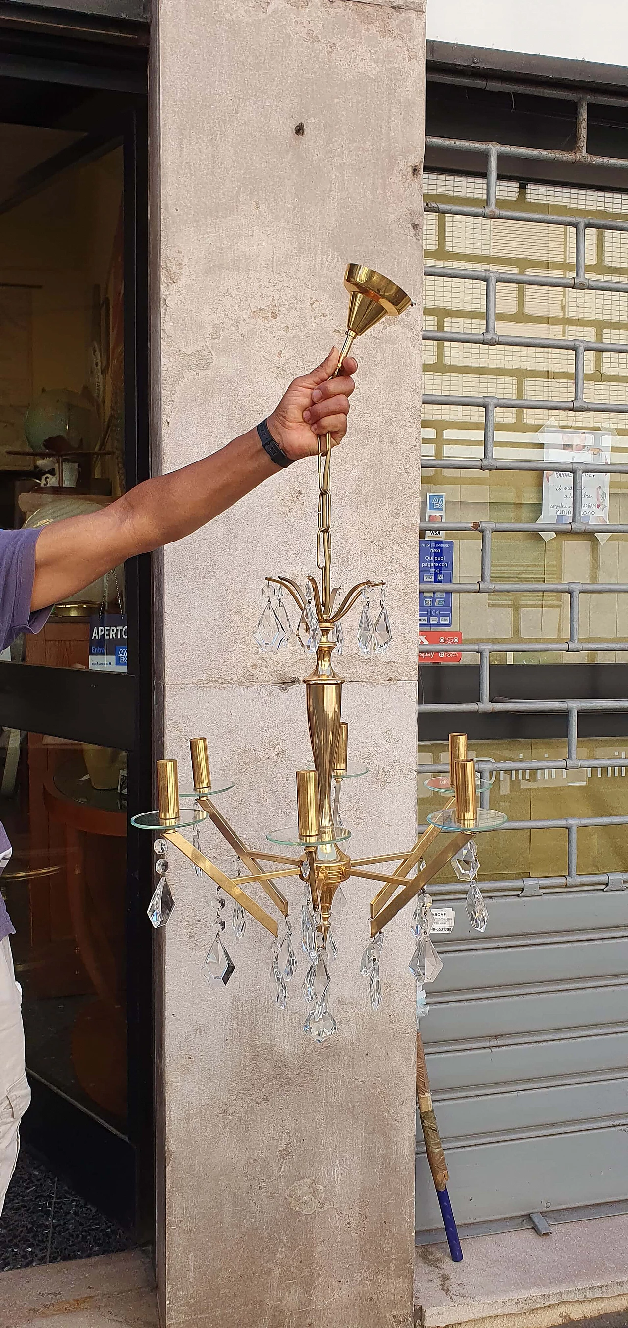 Chandelier in brass and glass, 1960s 5