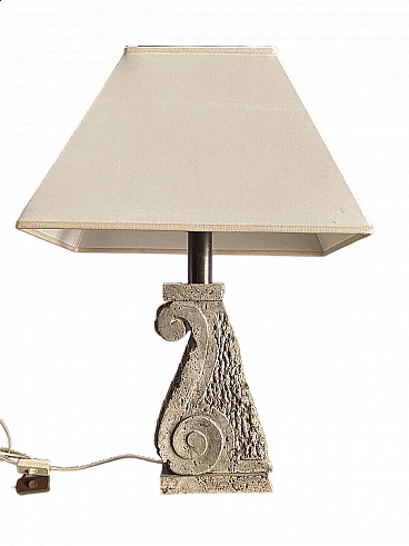 Hollywood Regency table lamp in travertine and brass, 1970s
