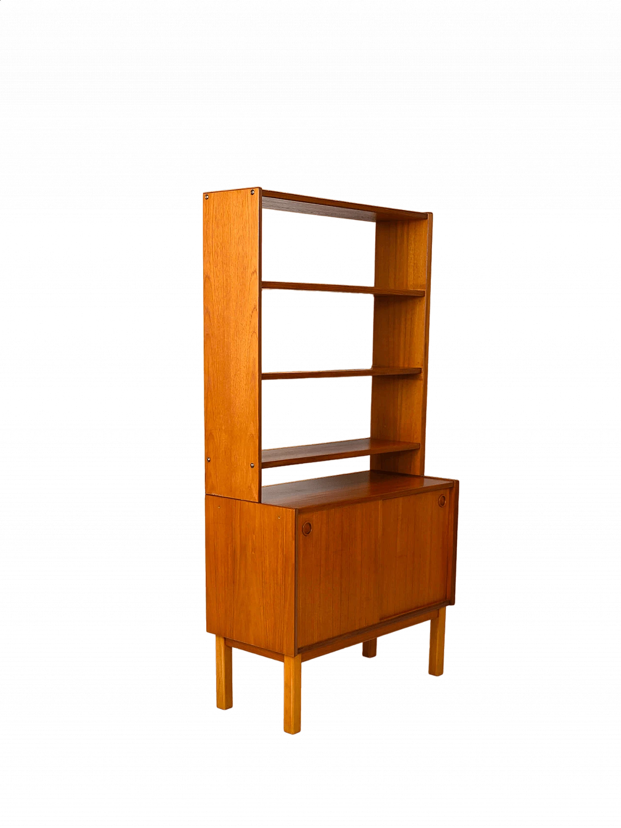 Libreria scandinava in legno con mobiletto, anni '60 11