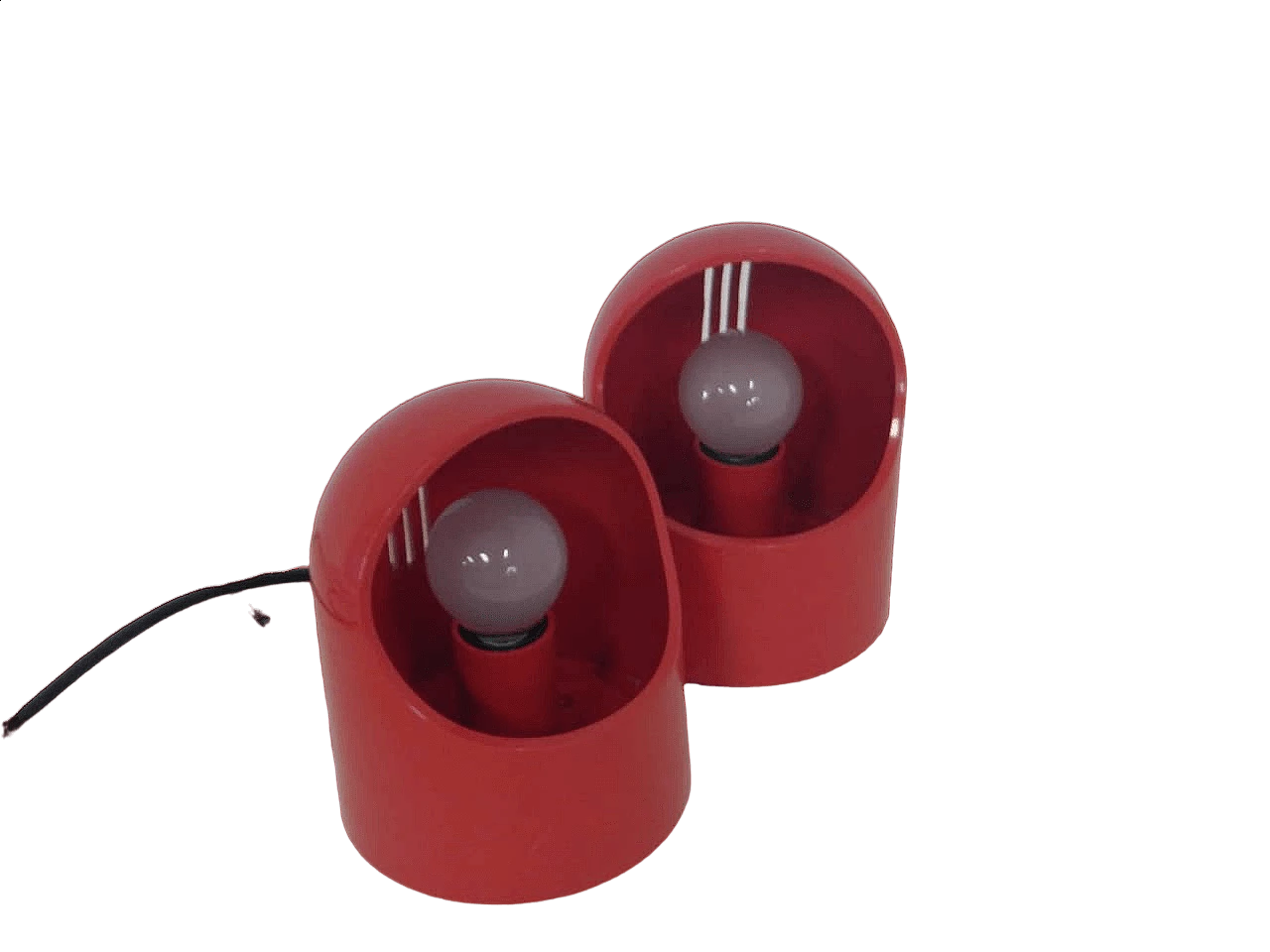 Pair of red plastic table lamps by Gedy, 1970s 11