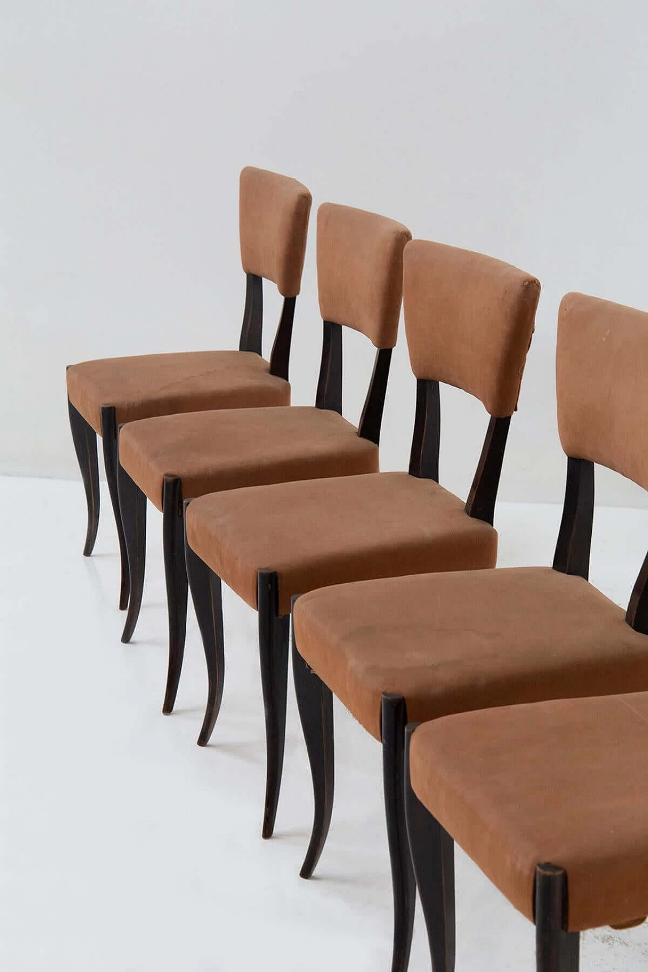 5 original orange velvet chairs, 1950s 4