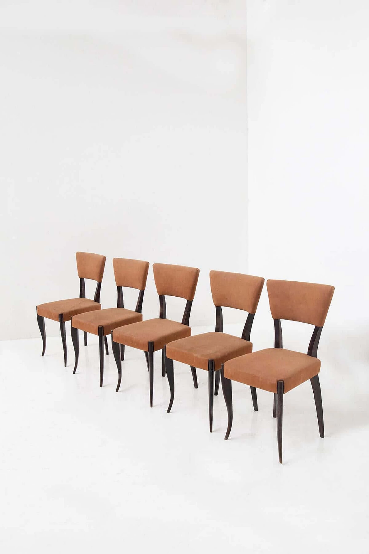 5 original orange velvet chairs, 1950s 9