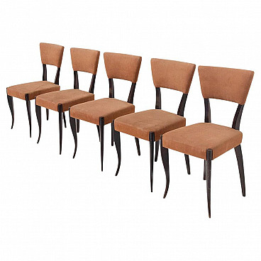 5 original orange velvet chairs, 1950s
