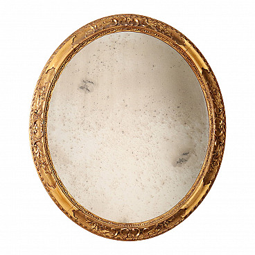 Specchio da parete ovale stile Barocchetto in legno dorato, inizio '900