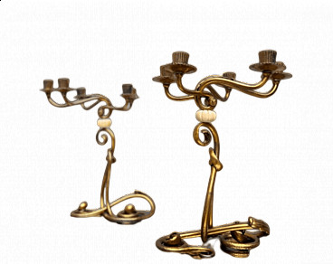 Pair of five-flame silver candelabra with vermeilles, 19th century
