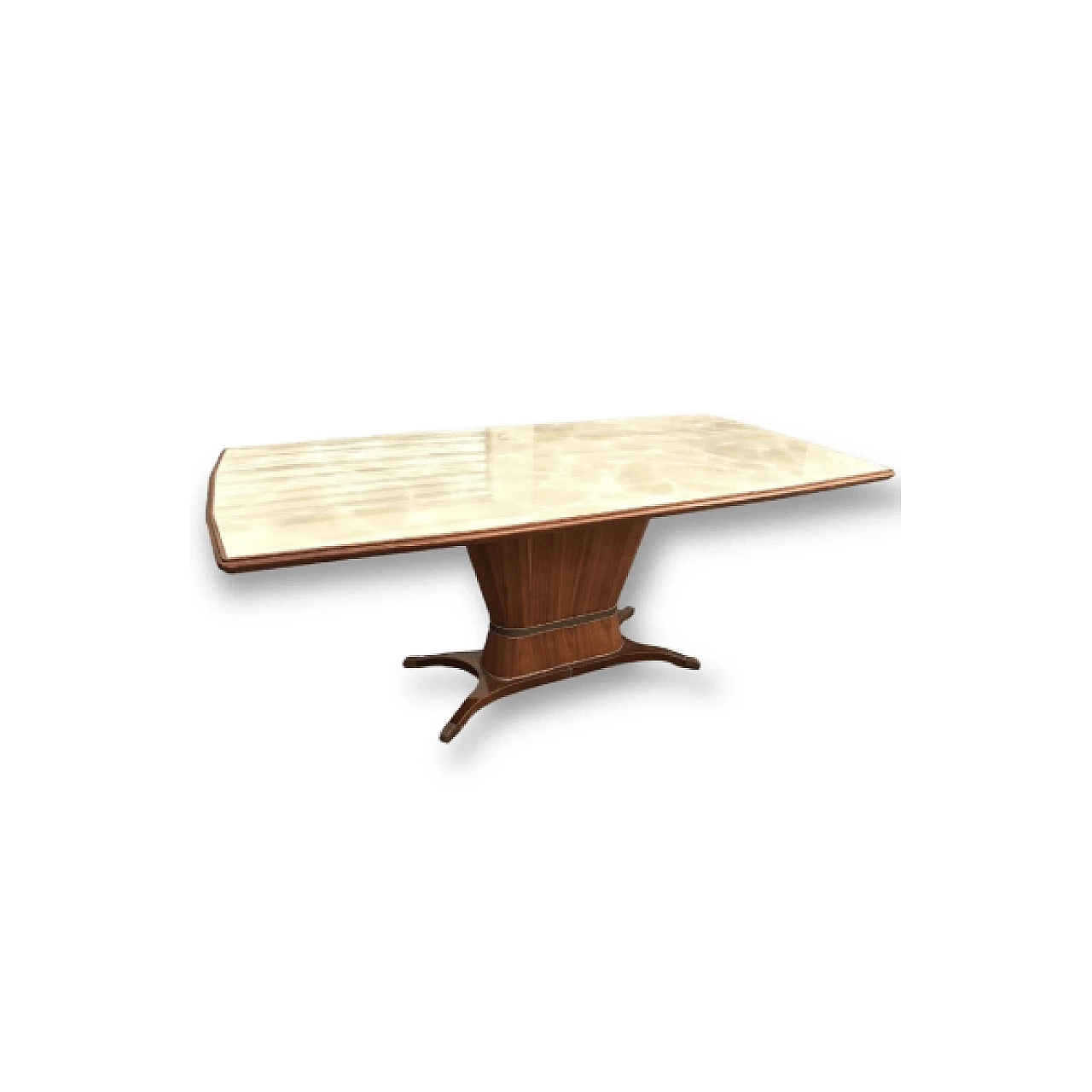 Tavolo in legno con piano in vetro marmorizzato di Fratelli Rigamonti Desio Milano, anni '40 1