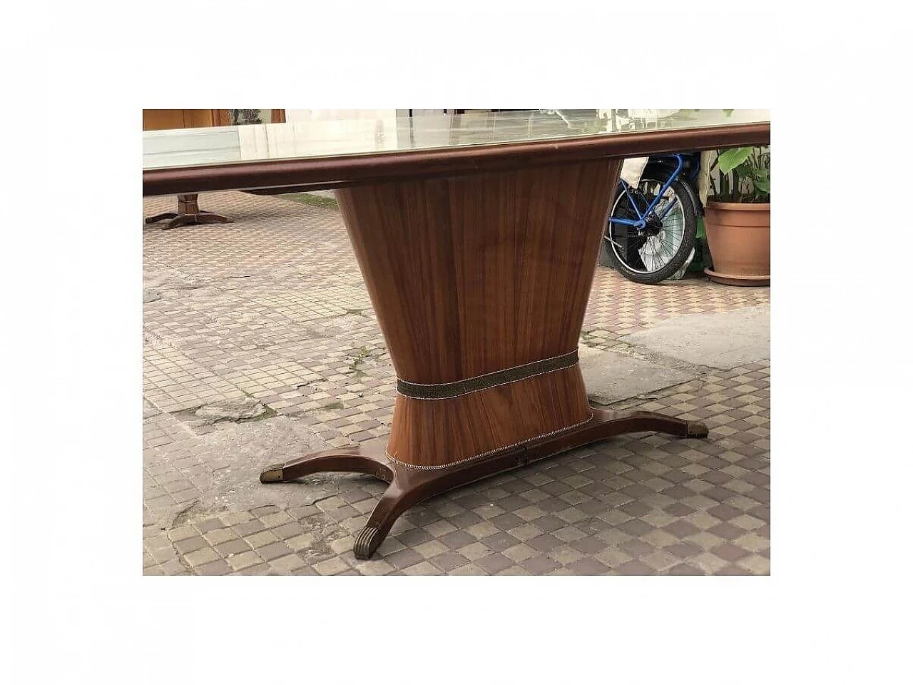 Tavolo in legno con piano in vetro marmorizzato di Fratelli Rigamonti Desio Milano, anni '40 6