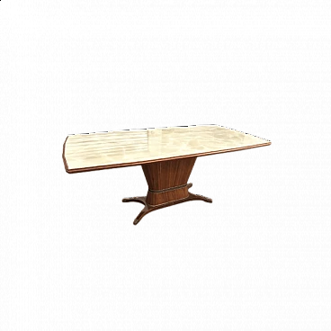 Wooden table with marbled glass top by Rigamonti Desio Milano, 1940s
