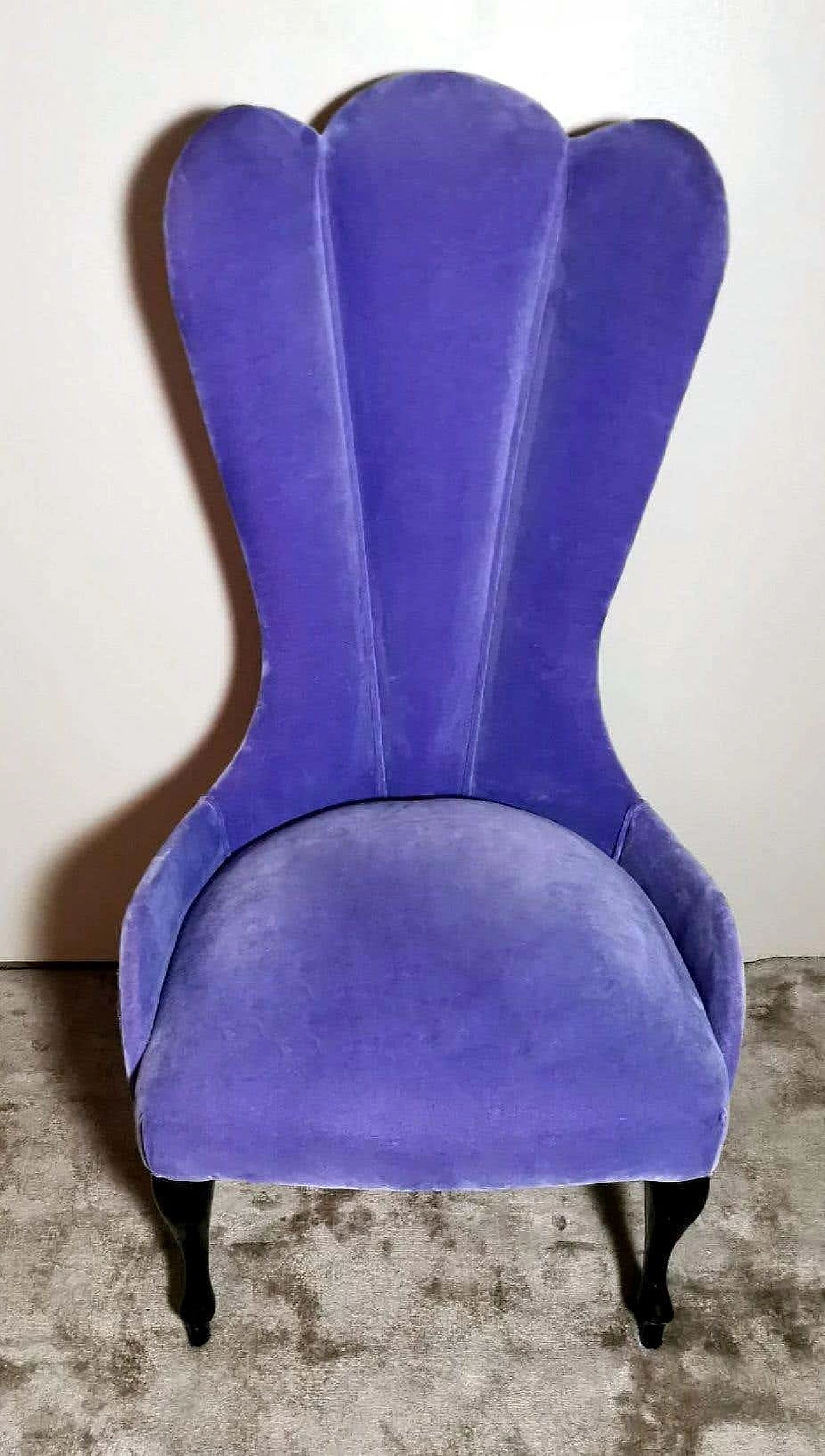 Purple velvet and wood armchair in Hollywood Regency style, 1950s 1