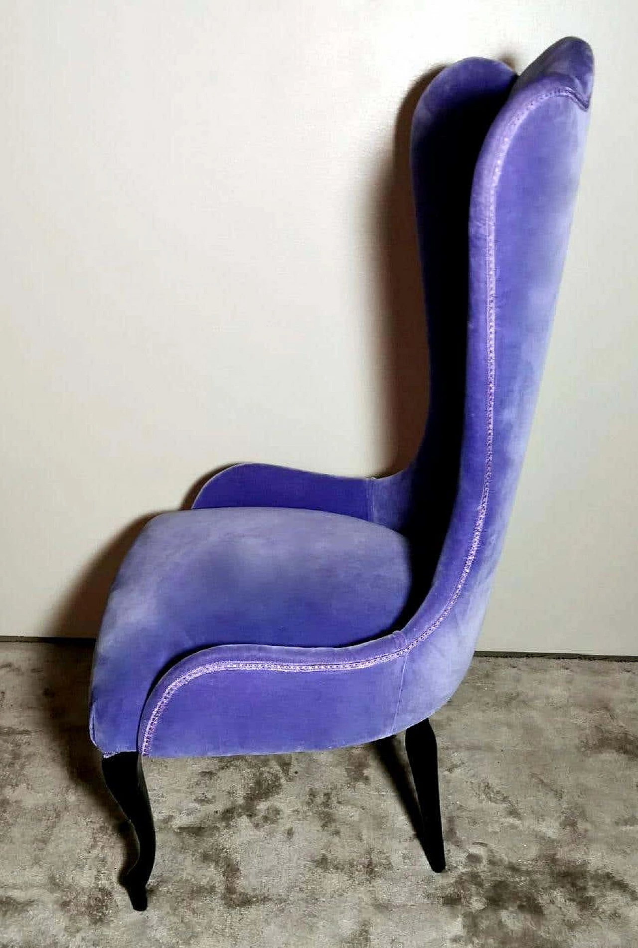 Purple velvet and wood armchair in Hollywood Regency style, 1950s 3