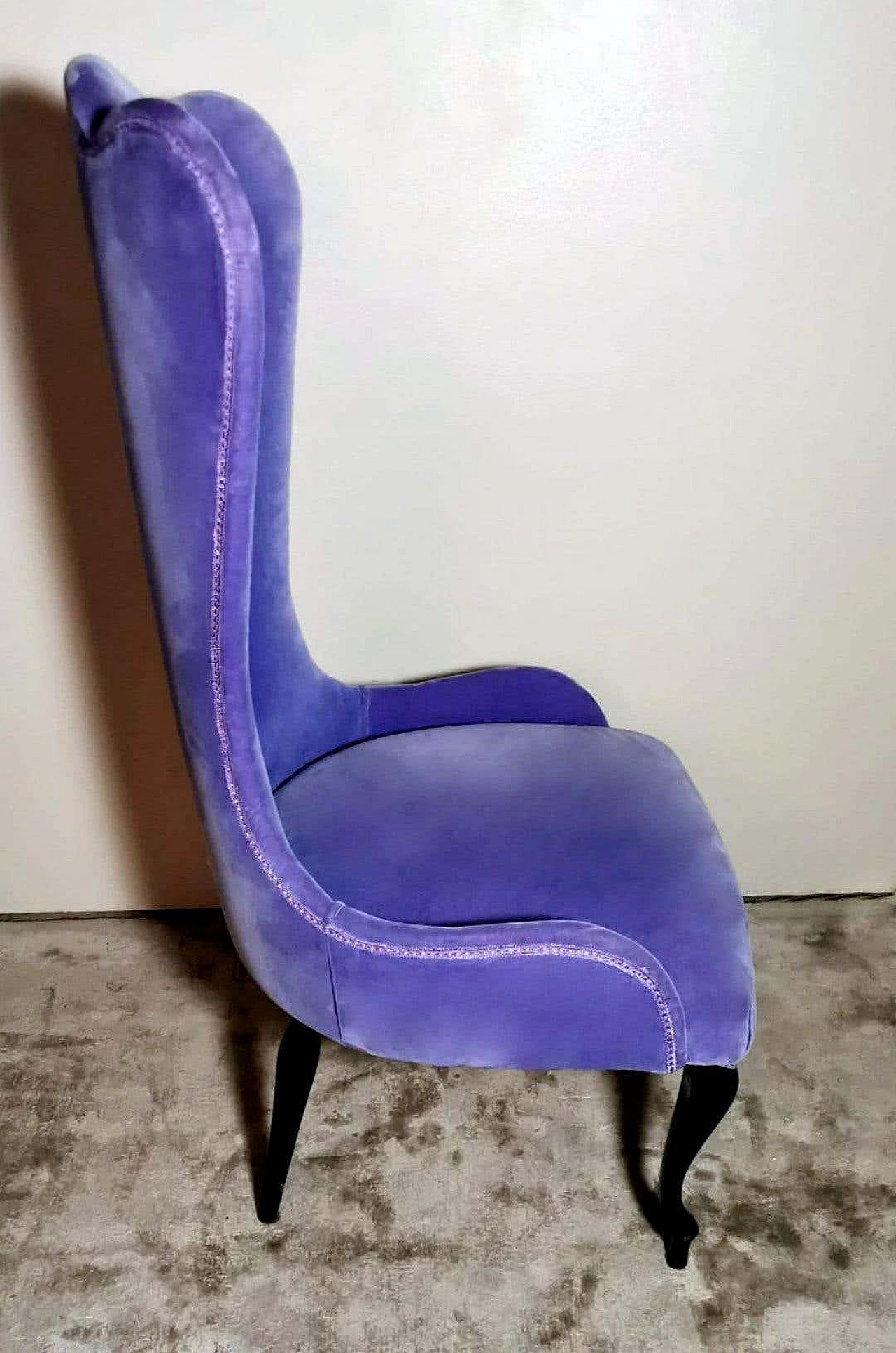 Purple velvet and wood armchair in Hollywood Regency style, 1950s 5