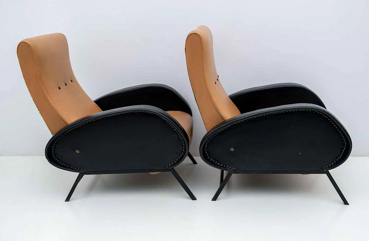 Coppia di poltrone reclinabili in pelle di Marco Zanuso, anni '50 7