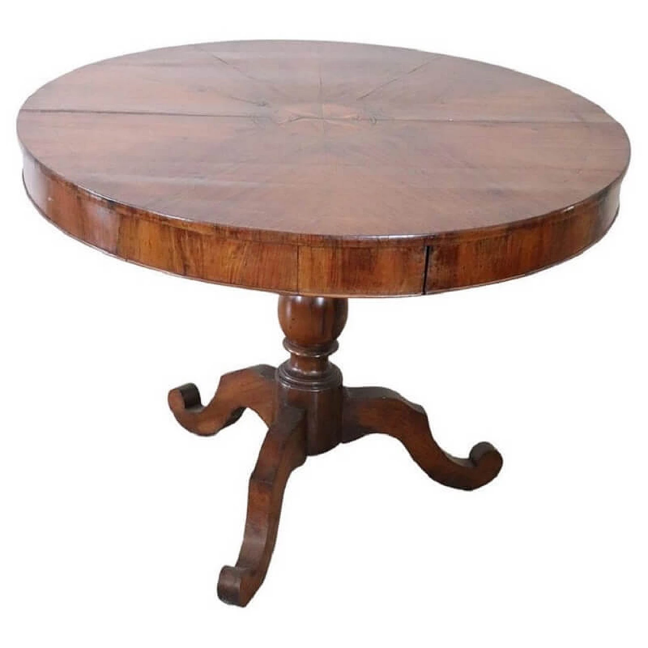 Antique round walnut table, Louis Philippe era, mid-19th century 1