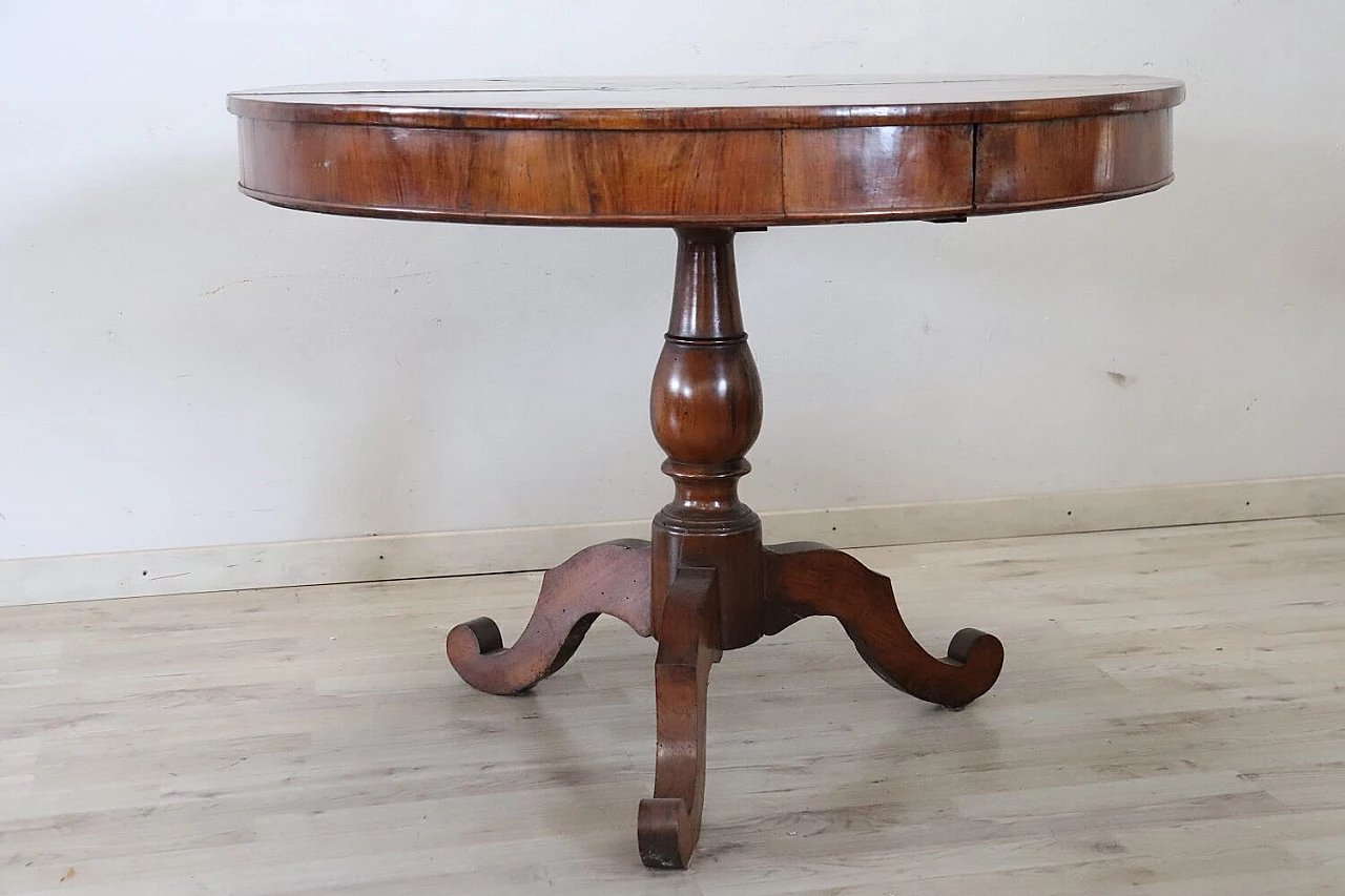 Antique round walnut table, Louis Philippe era, mid-19th century 2