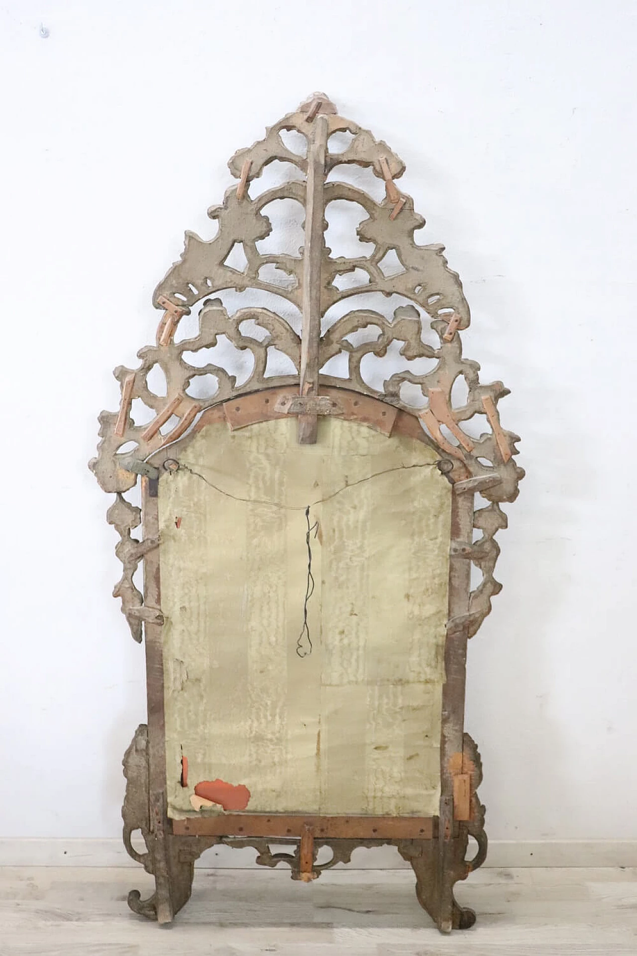 Antique carved and gilded wooden mecha mirror, Louis XVI era, 18th century 10