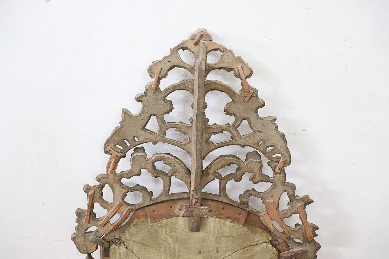 Antique carved and gilded wooden mecha mirror, Louis XVI era, 18th century 11