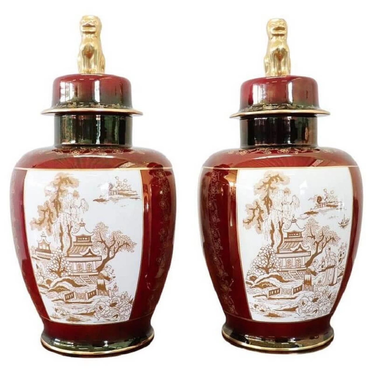 Pair of ceramic Potiche vases by Crown Devon Fieldings, 1950s 1