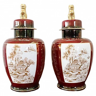 Pair of ceramic Potiche vases by Crown Devon Fieldings, 1950s