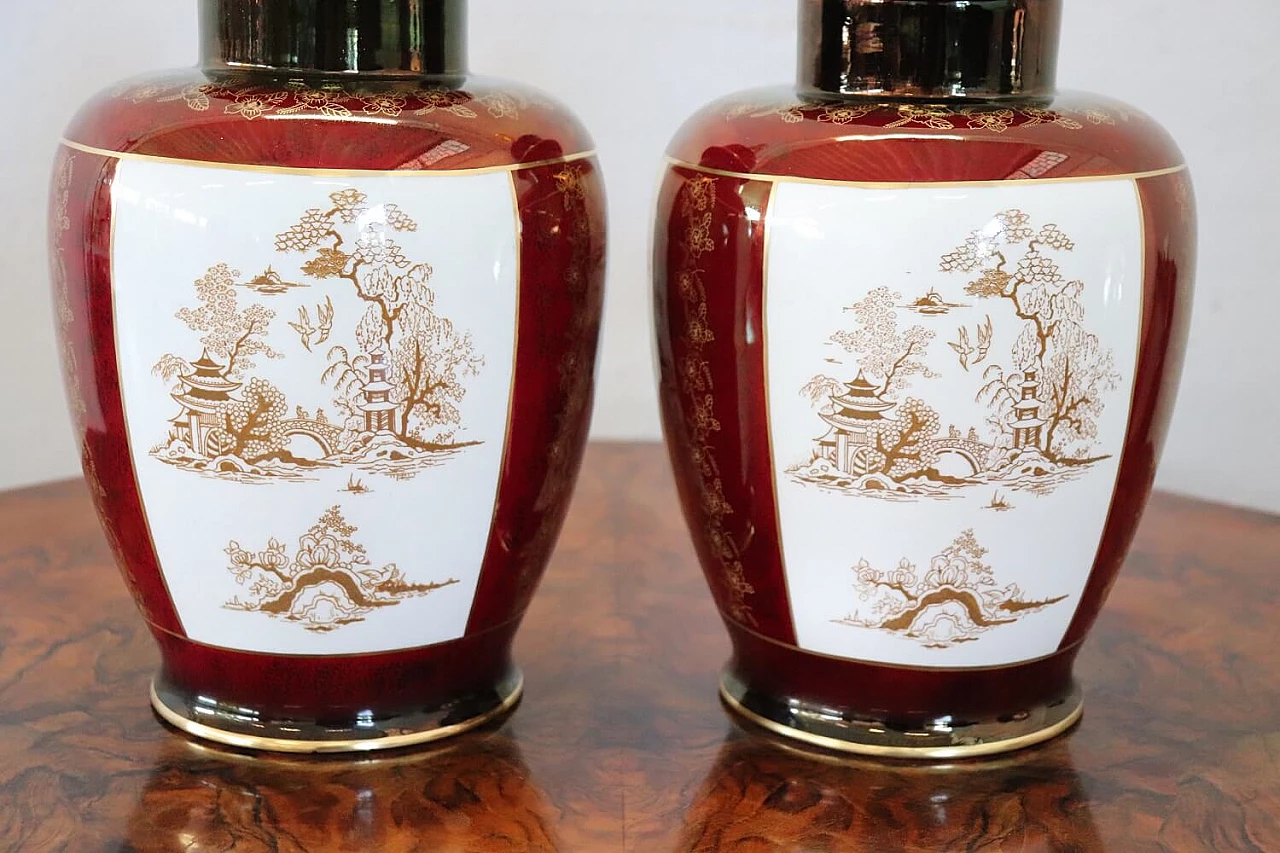 Pair of ceramic Potiche vases by Crown Devon Fieldings, 1950s 4