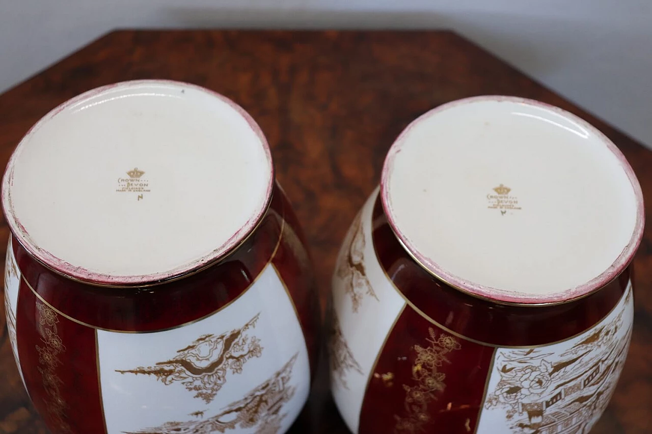 Coppia di vasi Potiche in ceramica di Crown Devon Fieldings, anni '50 11