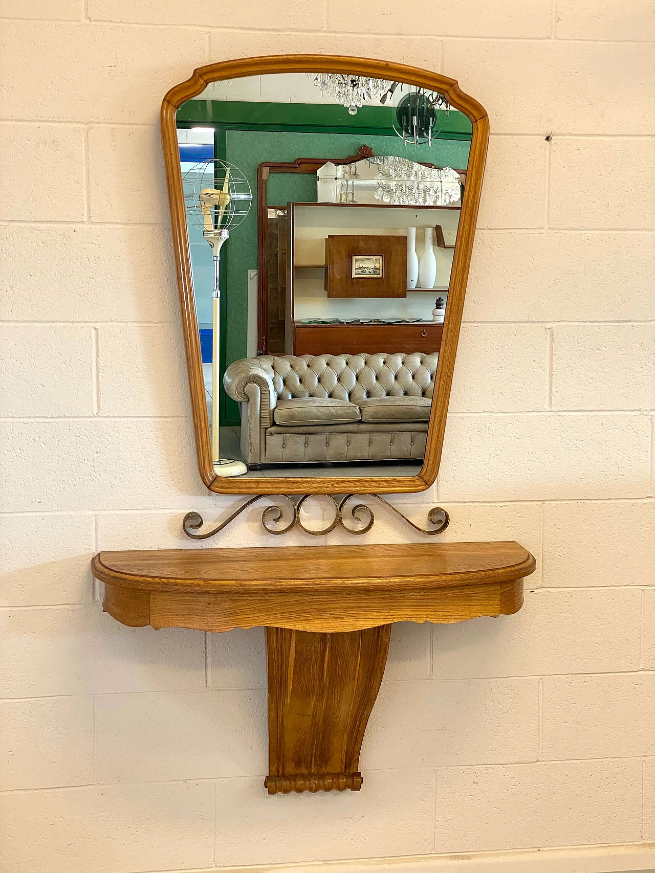 Console table in oak with mirror in the style of Paolo Buffa, 1940s 1