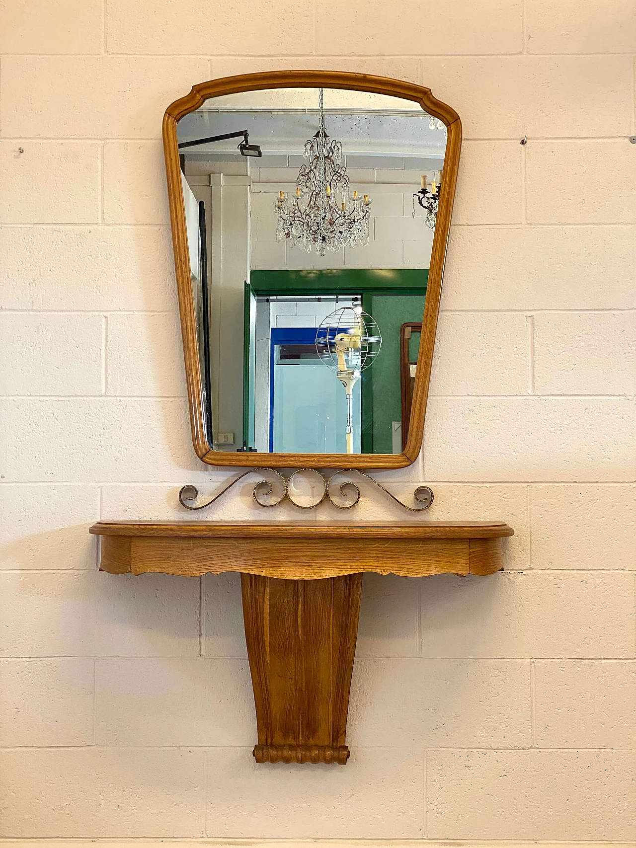 Consolle in rovere con specchio in stile Paolo Buffa, anni '40 2