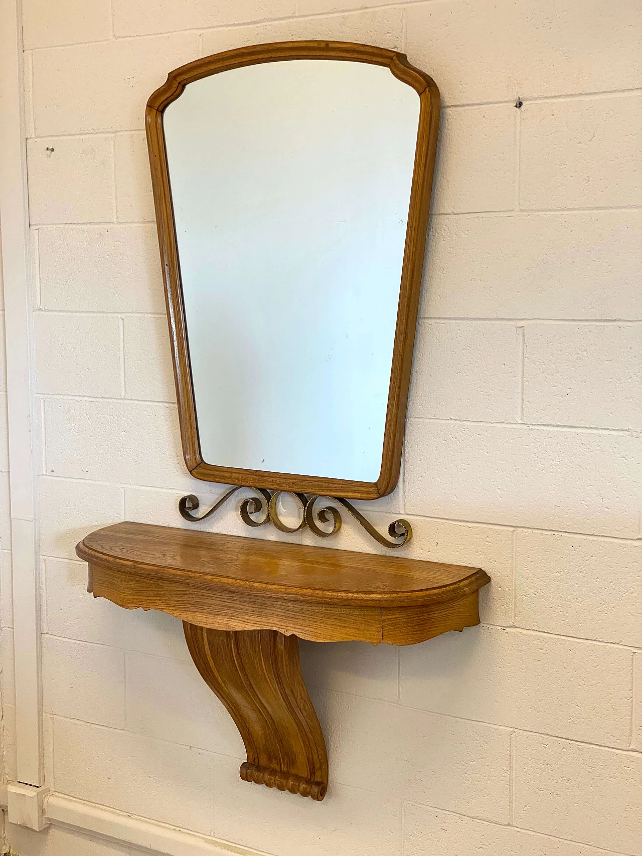 Console table in oak with mirror in the style of Paolo Buffa, 1940s 3