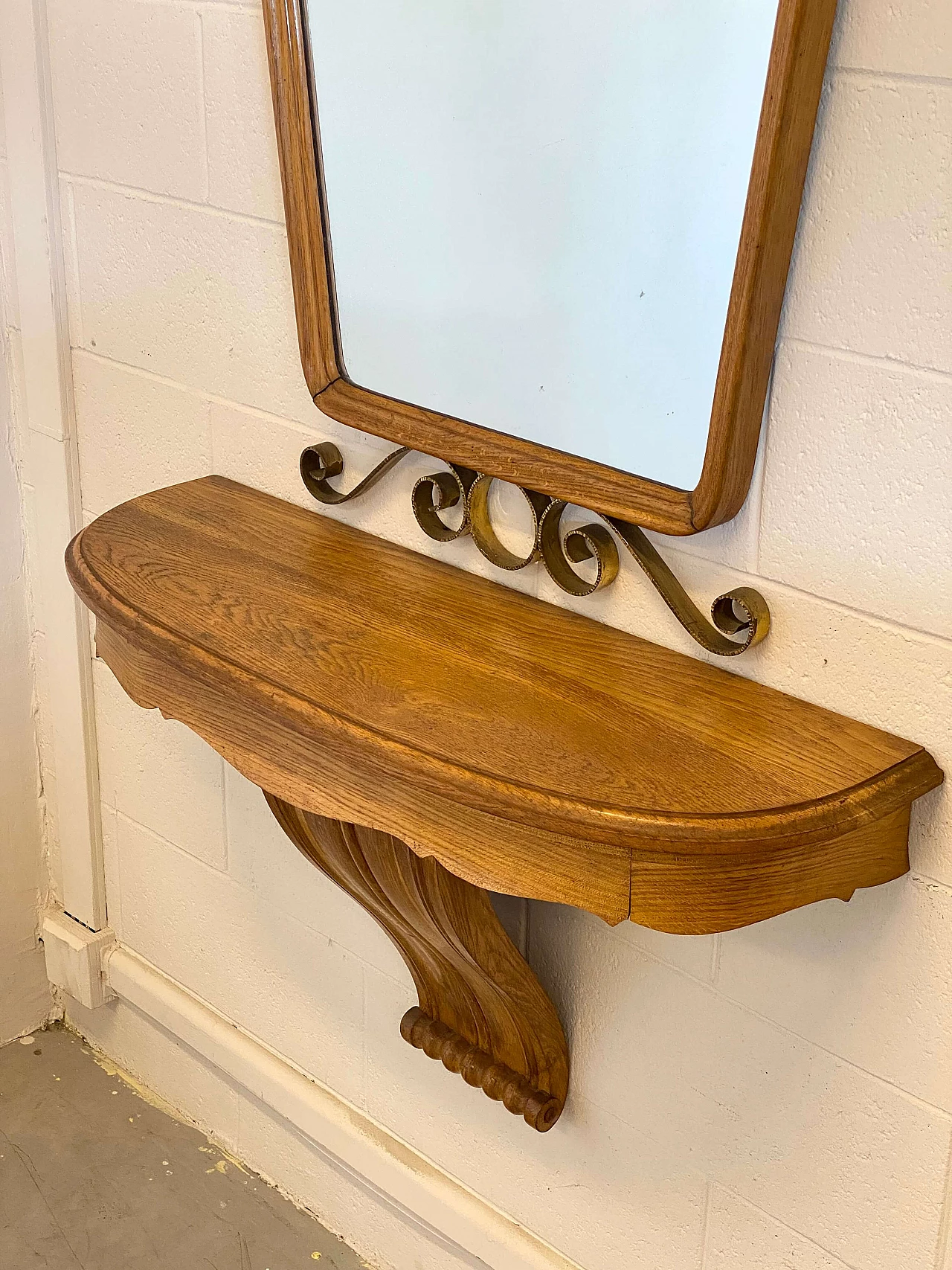 Console table in oak with mirror in the style of Paolo Buffa, 1940s 4